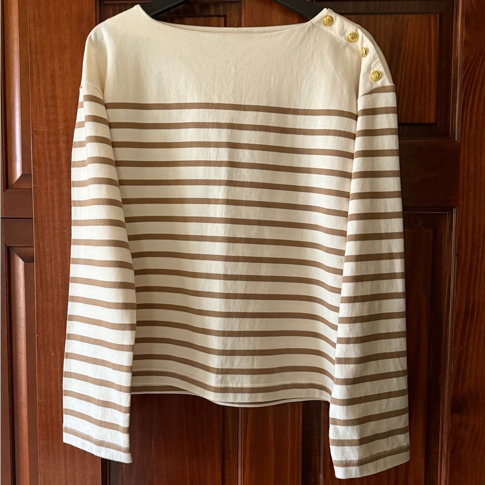 rag & bone Cream and Tan Striped Long Sleeve Tee